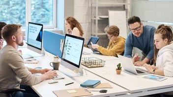 people working on computer in office