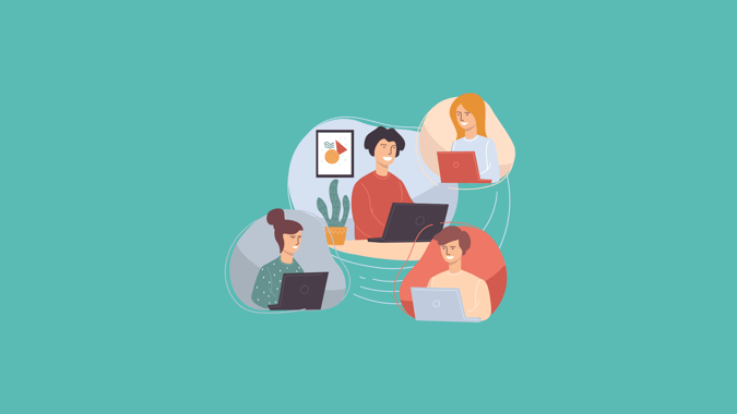 Illustration of 4 people on laptop